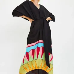 Black Magic: V-Neck With Belt Kaftan BELT002
