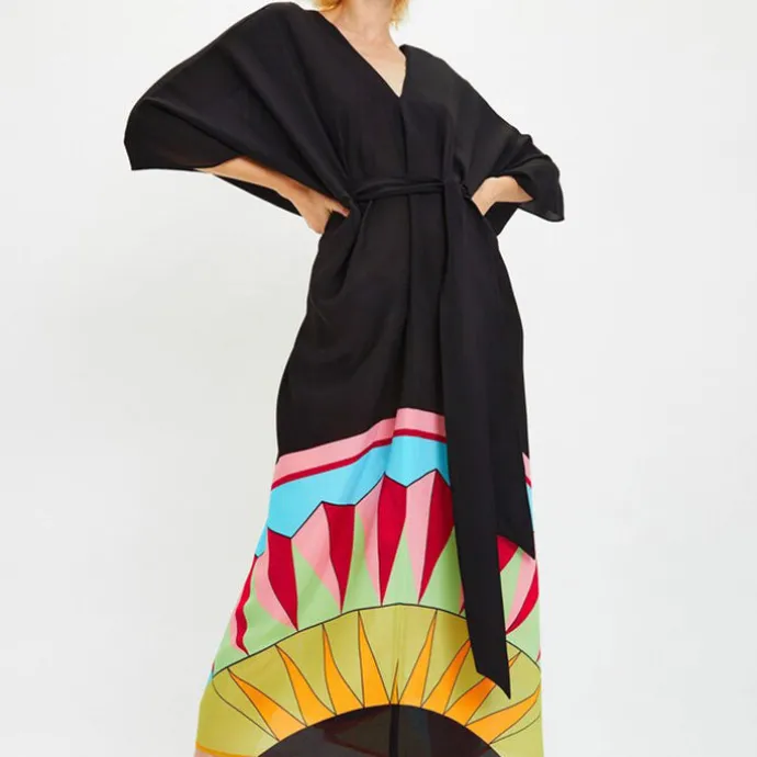 Black Magic: V-Neck With Belt Kaftan BELT002