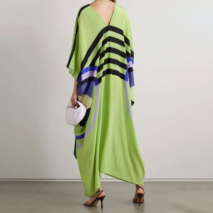 Lime Green Luxe Geometric V-Neck Kaftan BELT003