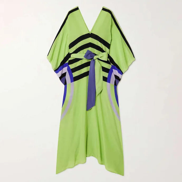 Lime Green Luxe Geometric V-Neck Kaftan BELT003