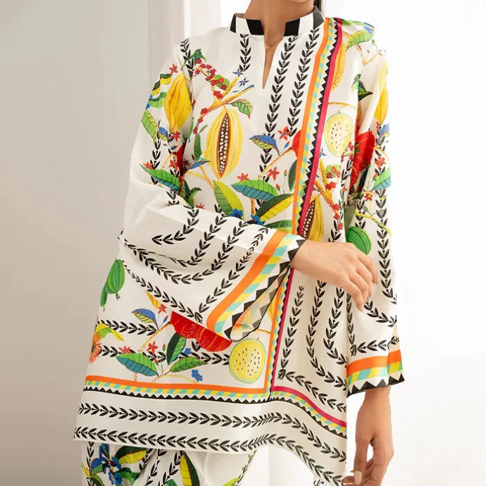 Lush Tropical Colorful Nature Inspired Tunic & Pant Set For Women J5945