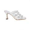Metallic Criss-Cross Strap Heeled Sandal BWR 068
