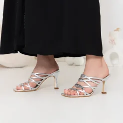 Metallic Criss-Cross Strap Heeled Sandal BWR 068
