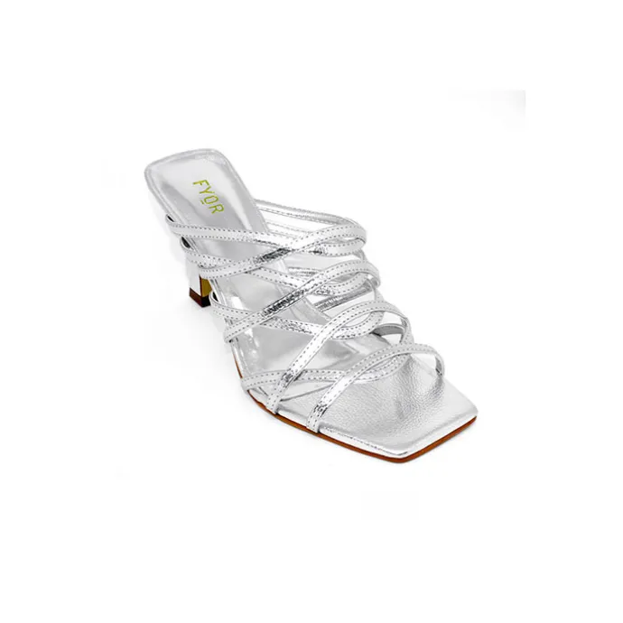 Metallic Criss-Cross Strap Heeled Sandal BWR 068