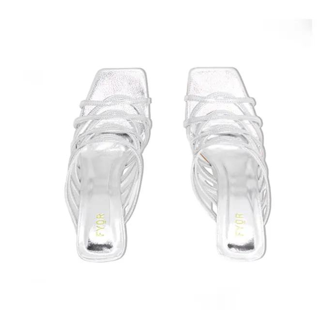 Metallic Criss-Cross Strap Heeled Sandal BWR 068