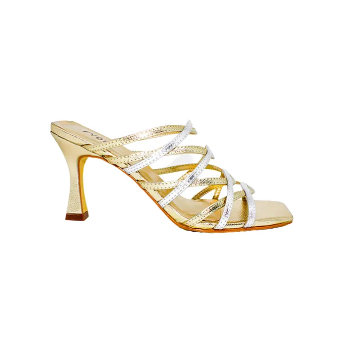 Metallic Criss-Cross Strap Heeled Sandal BWR 068