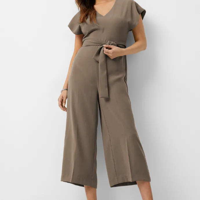 Plain Belt Style V-neck Jumpsuit JU5766