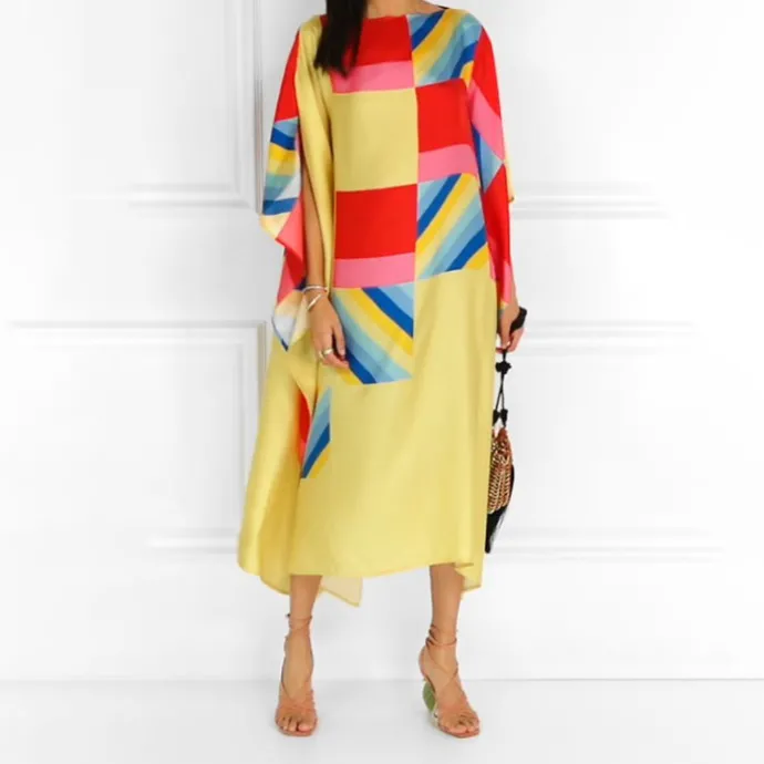 Women Digital Printed Daily Wear Striped Pattern Kaftan KAF004