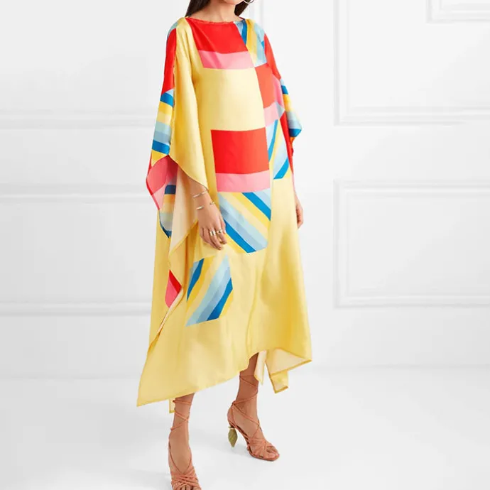 Women Digital Printed Daily Wear Striped Pattern Kaftan KAF004