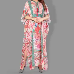 Woven Drawstring Long Kaftan with belt of polyester crape with crystals MIF0015