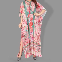 Woven Drawstring Long Kaftan with belt of polyester crape with crystals MIF0015