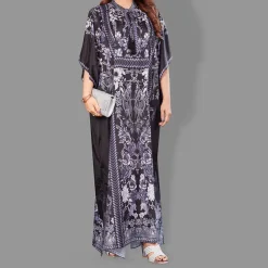 Woven Drawstring Long Kaftan with belt of polyester crape with crystals MIF0014