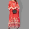 Woven Long Kaftan Boat Neck with Belt of Polyester Crape with crystals MIF0018