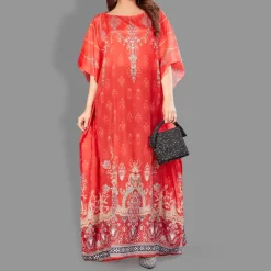 Woven Long Kaftan Boat Neck with Belt of Polyester Crape with crystals MIF0018