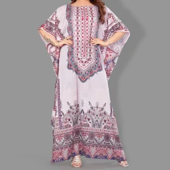 Woven Long Kaftan Boat Neck with Belt of Polyester Crape with crystals MIF0016