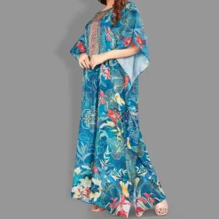 Woven Long Kaftan Boat Neck with Belt of Polyester Crape with Crystals MIF009