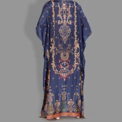 Woven Long Kaftan Boat Neck with Belt of Polyester Crape with crystals MIF0017