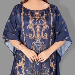 Woven Long Kaftan Boat Neck with Belt of Polyester Crape with crystals MIF0017
