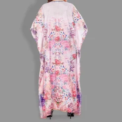 Woven Long Kaftan Boat Neck with Belt of Polyester Crape with Crystals MIF007