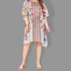 Woven Short Kaftan with Belt of Polyester Crape with Crystals MIF001