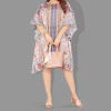 Woven Short Kaftan with Belt of Polyester Crape with Crystals MIF002