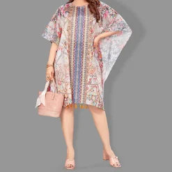 Woven Short Kaftan with Belt of Polyester Crape with Crystals MIF002