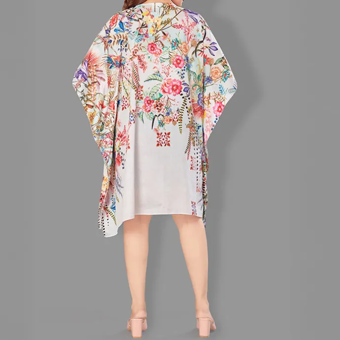 Woven Short Kaftan with Belt of Polyester Crape with Crystals MIF001