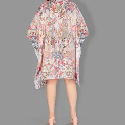 Woven Short Kaftan with Belt of Polyester Crape with Crystals MIF002