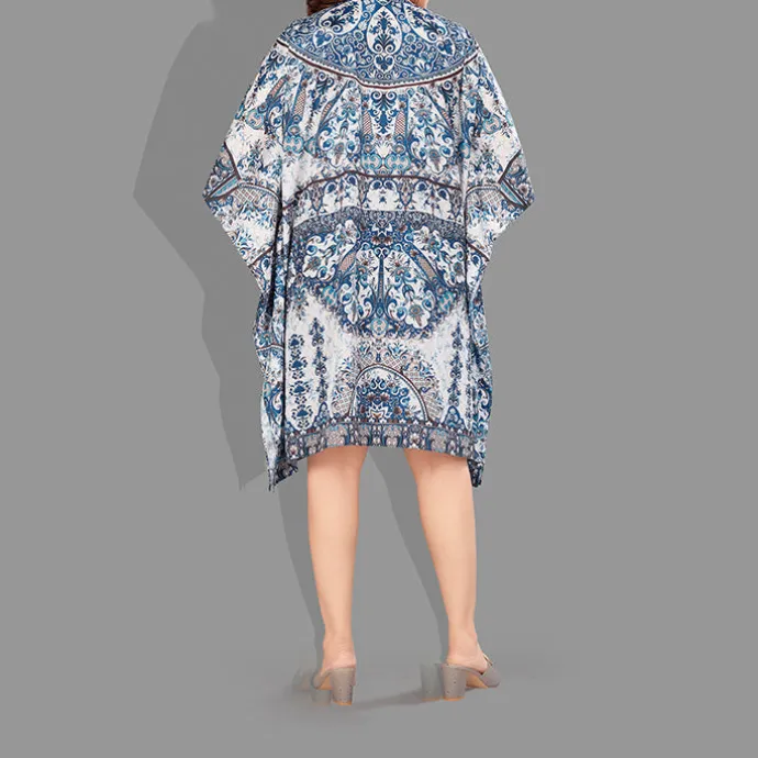Woven Short Kaftan with Belt of Polyester Crape with Crystals MIF006