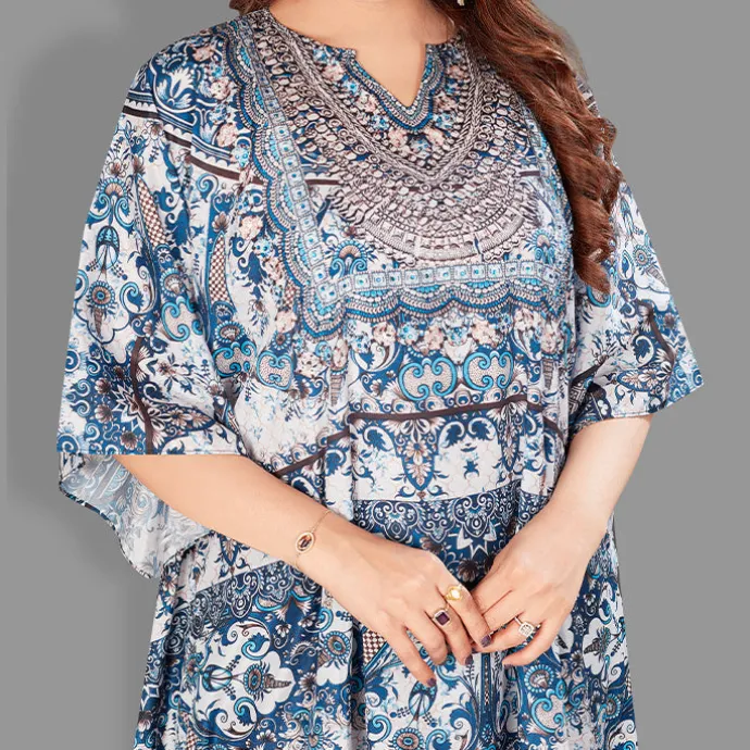 Woven Short Kaftan with Belt of Polyester Crape with Crystals MIF006