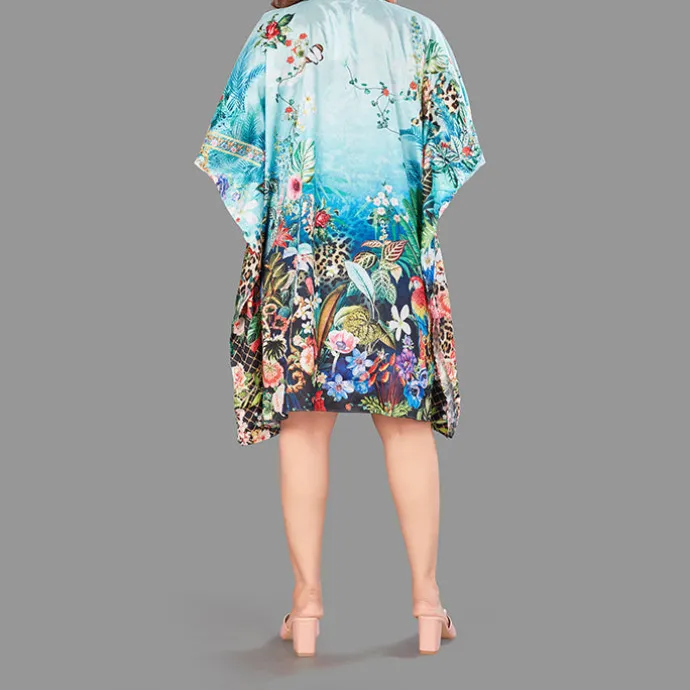 Woven Short Kaftan with Belt of Polyester Crape with Crystals MIF004